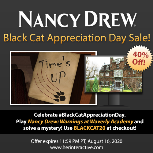 Nancy Drew Mystery Adventure Games BLack Cat Appreciation Day Sale Warnings at Waverly Academy